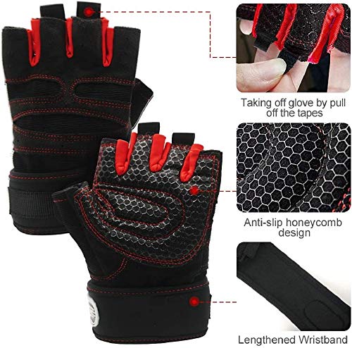 AFIT Guantes Gimnasio, Guantes de Ciclismo Transpirable Antideslizante con Protección Completa de Muñeca y Palma para Levantamiento de Pesas, Crossfit, Guantes Fitness para Mujer y Hombre(Negro, L)