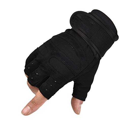 AFIT Guantes Gimnasio, Guantes de Ciclismo Transpirable Antideslizante con Protección Completa de Muñeca y Palma para Levantamiento de Pesas, Crossfit, Guantes Fitness para Mujer y Hombre(Negro, L)