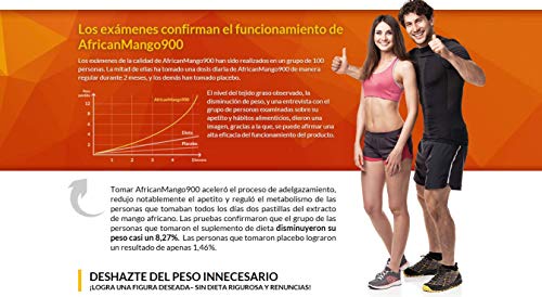 AFRICAN MANGO Premium, cura para adelgazar, 2 paquetes, 2x900 mg de dosis alta de extracto de mango, quema grasa enorme, ideal quemador de grasa, supresor del apetito, produce saciedad, 120 capsulas