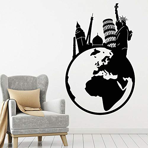 Agencia de viajes tatuajes de pared mundo de viajes París Torre Eiffel Estatua de la libertad pegatinas de vinilo para ventanas dormitorio sala de estar decoración del hogar