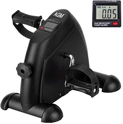 AGM Mini bicicleta de apartamento con monitor digital y pedal antideslizante, ligera, fácil de usar, almacenamiento y resistencia ajustable, pantalla LCD, dispositivo para trabajar piernas y brazos