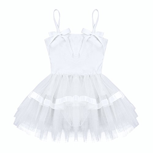 Agoky Baile de Ballet Vestido de Niña Maillot Traje de Ballet Tutú Leotardo Princess Girls Falda de Tul Traje de Carnaval Blanco A 5-6 años