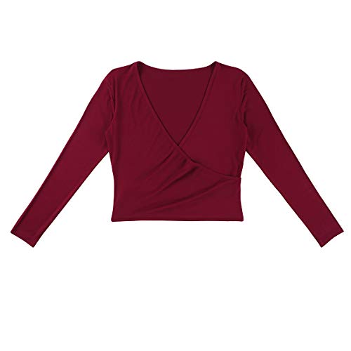 Agoky Cardigan Cruzado Wraps Chaqueta Danza Ballet Baile Latino Mujer Top Manga Larga Capa Elegante para Vestido Maillot Leotardo Invierno Otoño Fiesta Bolero Abrigo Corto Rojo Medium