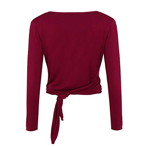 Agoky Cardigan Cruzado Wraps Chaqueta Danza Ballet Baile Latino Mujer Top Manga Larga Capa Elegante para Vestido Maillot Leotardo Invierno Otoño Fiesta Bolero Abrigo Corto Rojo Medium