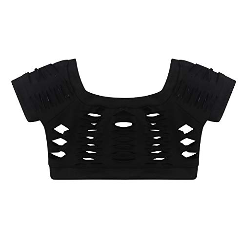 Agoky Crop Top de Danza Ballet para Niña Camiseta Manga Corta Blusa de Baile Moderno Leotardo de Danza Gimnasia Fitness Yoga Chica Actuación Negro 12 Años