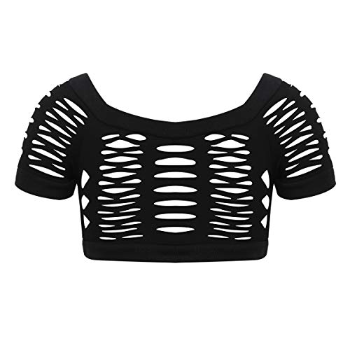 Agoky Crop Top de Danza Ballet para Niña Camiseta Manga Corta Blusa de Baile Moderno Leotardo de Danza Gimnasia Fitness Yoga Chica Actuación Negro 12 Años