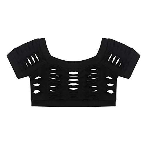 Agoky Crop Top de Danza Ballet para Niña Camiseta Manga Corta Blusa de Baile Moderno Leotardo de Danza Gimnasia Fitness Yoga Chica Actuación Negro 12 Años