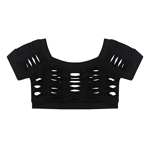 Agoky Crop Top de Danza Ballet para Niña Camiseta Manga Corta Blusa de Baile Moderno Leotardo de Danza Gimnasia Fitness Yoga Chica Actuación Negro 12 Años