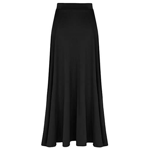 Agoky Falda Irregular de Danza para Mujer Falda Larga de Ballet Baile Flamenco Latino Tango Sevillanas Traje Falda Danza del Vientre Chica Dancewear Negro XX-Large