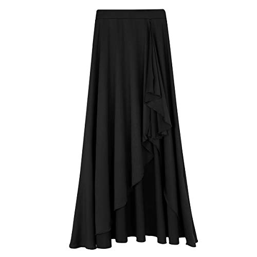 Agoky Falda Irregular de Danza para Mujer Falda Larga de Ballet Baile Flamenco Latino Tango Sevillanas Traje Falda Danza del Vientre Chica Dancewear Negro XX-Large