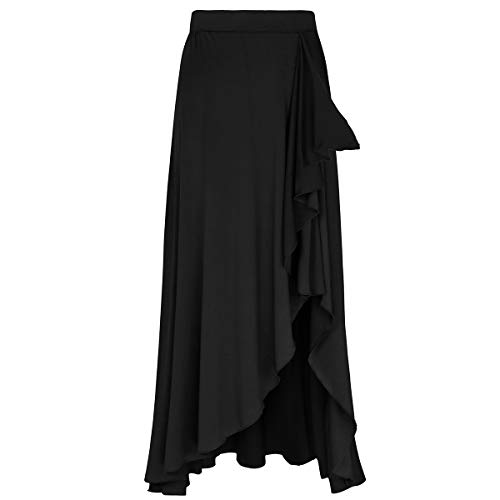 Agoky Falda Irregular de Danza para Mujer Falda Larga de Ballet Baile Flamenco Latino Tango Sevillanas Traje Falda Danza del Vientre Chica Dancewear Negro XX-Large