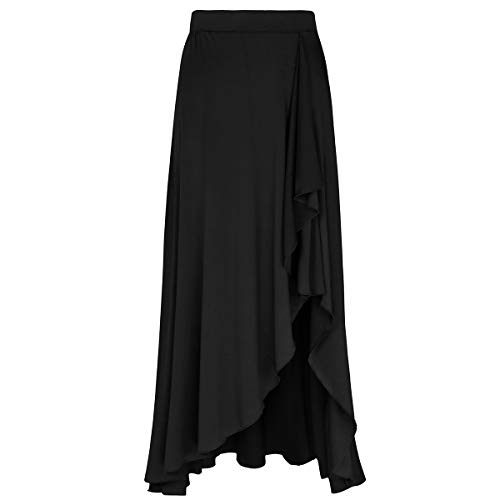 Agoky Falda Irregular de Danza para Mujer Falda Larga de Ballet Baile Flamenco Latino Tango Sevillanas Traje Falda Danza del Vientre Chica Dancewear Negro XX-Large