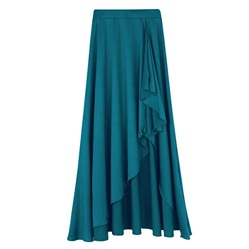 Agoky Falda Irregular de Danza para Mujer Falda Larga de Ballet Baile Flamenco Latino Tango Sevillanas Traje Falda Danza del Vientre Chica Dancewear Verde Small