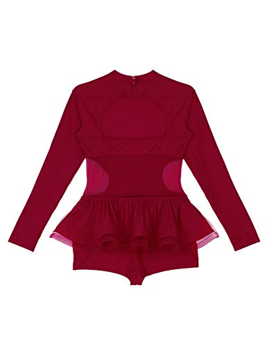 Agoky Maillot de Ballet Danza para Mujer Vestido Tutú Patinaje Artístico Sin Espalda Leotardo Mono de Gimnasia Rítmica con Volantes Traje de Bailarina Vino Rojo X-Small