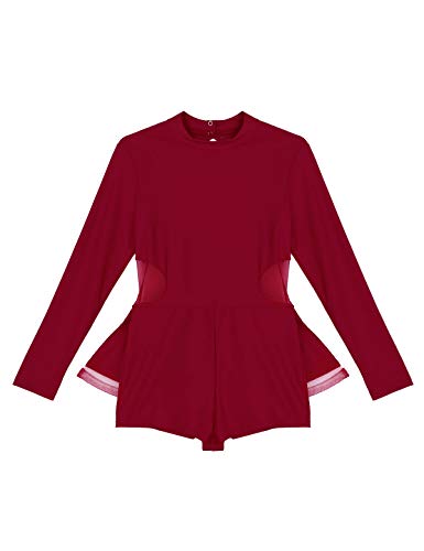 Agoky Maillot de Ballet Danza para Mujer Vestido Tutú Patinaje Artístico Sin Espalda Leotardo Mono de Gimnasia Rítmica con Volantes Traje de Bailarina Vino Rojo X-Small
