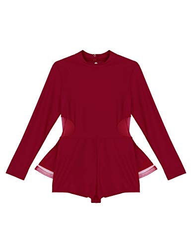 Agoky Maillot de Ballet Danza para Mujer Vestido Tutú Patinaje Artístico Sin Espalda Leotardo Mono de Gimnasia Rítmica con Volantes Traje de Bailarina Vino Rojo X-Small