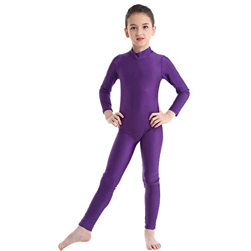 Agoky Maillot de Danza Ballet Manga Larga para Niña Chica Elástico Leotardo de Gimnasia Rítmica Patinaje Mono de Yoga Baile Práctica Traje Bialarina Morado 3-4 años