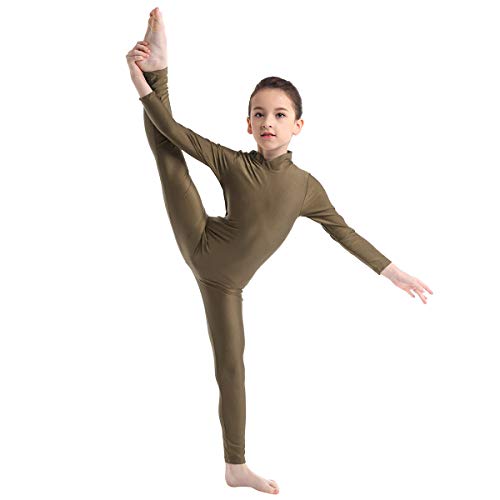 Agoky Maillot de Danza Ballet Manga Larga para Niña Chica Elástico Leotardo de Gimnasia Rítmica Patinaje Mono de Yoga Baile Práctica Traje Bialarina Marrón 5-6 años
