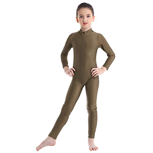 Agoky Maillot de Danza Ballet Manga Larga para Niña Chica Elástico Leotardo de Gimnasia Rítmica Patinaje Mono de Yoga Baile Práctica Traje Bialarina Marrón 5-6 años