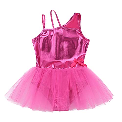 Agoky Maillot de Danza Clásica Charol para Niña Vestido Tutú de Ballet Brillante Leotardo Tirantes de Gimnasia Rítmica con Falda Disfraz de Bialarina Rosa Roja 8 Años