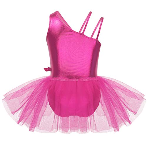 Agoky Maillot de Danza Clásica Charol para Niña Vestido Tutú de Ballet Brillante Leotardo Tirantes de Gimnasia Rítmica con Falda Disfraz de Bialarina Rosa Roja 8 Años