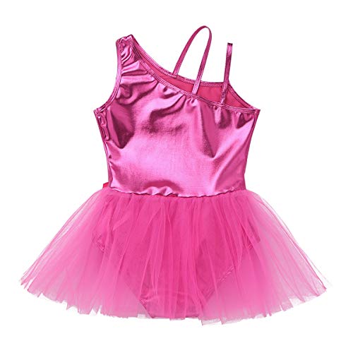 Agoky Maillot de Danza Clásica Charol para Niña Vestido Tutú de Ballet Brillante Leotardo Tirantes de Gimnasia Rítmica con Falda Disfraz de Bialarina Rosa Roja 8 Años