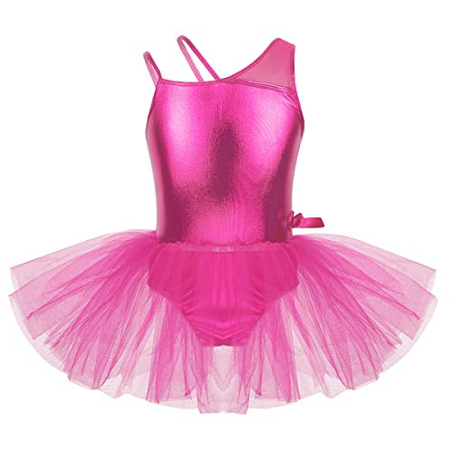 Agoky Maillot de Danza Clásica Charol para Niña Vestido Tutú de Ballet Brillante Leotardo Tirantes de Gimnasia Rítmica con Falda Disfraz de Bialarina Rosa Roja 8 Años