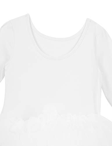 Agoky Maillot de Danza Clásica para Niña Vestido Tutú de Ballet Manga Larga Leotardo Body de Gimnasia Rítmica con Falda Disfraz Bailarina Dancewear Blanco 7-8 años