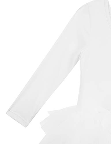 Agoky Maillot de Danza Clásica para Niña Vestido Tutú de Ballet Manga Larga Leotardo Body de Gimnasia Rítmica con Falda Disfraz Bailarina Dancewear Blanco 7-8 años