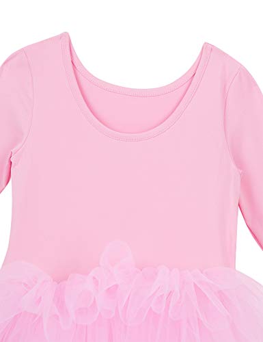 Agoky Maillot de Danza Clásica para Niña Vestido Tutú de Ballet Manga Larga Leotardo Body de Gimnasia Rítmica con Falda Disfraz Bailarina Dancewear Rosa A 5-6 años