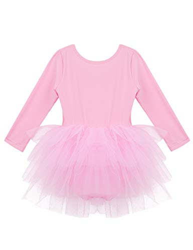 Agoky Maillot de Danza Clásica para Niña Vestido Tutú de Ballet Manga Larga Leotardo Body de Gimnasia Rítmica con Falda Disfraz Bailarina Dancewear Rosa A 5-6 años