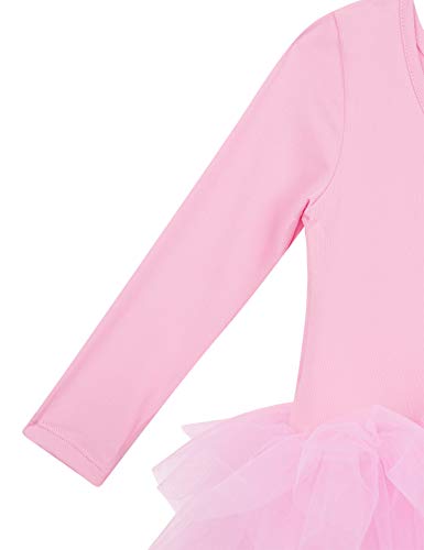 Agoky Maillot de Danza Clásica para Niña Vestido Tutú de Ballet Manga Larga Leotardo Body de Gimnasia Rítmica con Falda Disfraz Bailarina Dancewear Rosa A 5-6 años