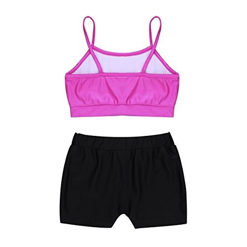 Agoky Maillot de Gimnasia Rítmica para Niña Conjunto de Baile Moderna Crop Top con Pantalones Cortos Ropa Deporte Yoga Fitness Traje de Baño Rosa 6 Años