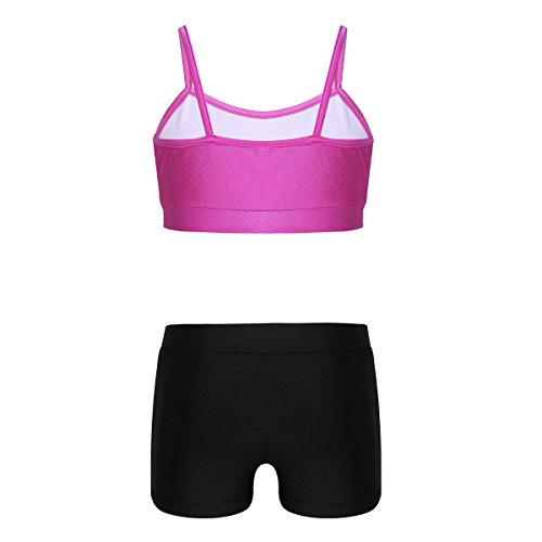 Agoky Maillot de Gimnasia Rítmica para Niña Conjunto de Baile Moderna Crop Top con Pantalones Cortos Ropa Deporte Yoga Fitness Traje de Baño Rosa 6 Años