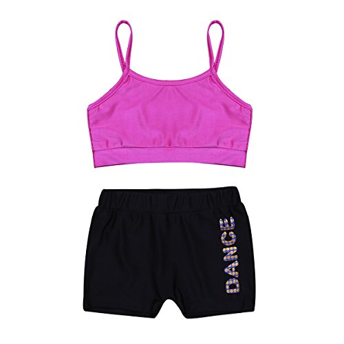 Agoky Maillot de Gimnasia Rítmica para Niña Conjunto de Baile Moderna Crop Top con Pantalones Cortos Ropa Deporte Yoga Fitness Traje de Baño Rosa 6 Años