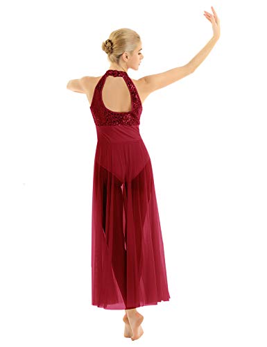 Agoky Maillot Largo de Ballet Lentejuelas para Mujer Vestido de Danza Lírica Contemporánea Leotardo de Gimnasia Patinaje con Falda Tul Dancewear Vino Rojo Medium Agoky Maillot Largo de Ballet Lentejuelas para Mujer Vestido de Danza Lírica Contemporánea Leotardo de Gimnasia Patinaje con Falda Tul Dancewear Vino Rojo Medium