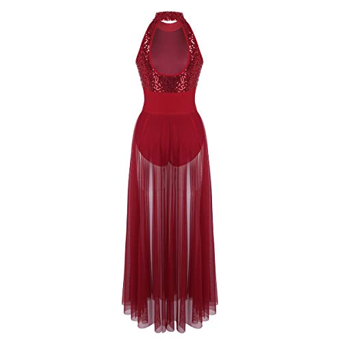Agoky Maillot Largo de Ballet Lentejuelas para Mujer Vestido de Danza Lírica Contemporánea Leotardo de Gimnasia Patinaje con Falda Tul Dancewear Vino Rojo Medium Agoky Maillot Largo de Ballet Lentejuelas para Mujer Vestido de Danza Lírica Contemporánea Leotardo de Gimnasia Patinaje con Falda Tul Dancewear Vino Rojo Medium