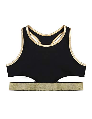 Agoky Niñas Pequeñas Ropa Deportiva Conjunto Crop Top Camiseta Corta sin Manga y Leggings para Yoga Fitness Running Negro 11-12 años