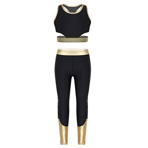 Agoky Niñas Pequeñas Ropa Deportiva Conjunto Crop Top Camiseta Corta sin Manga y Leggings para Yoga Fitness Running Negro 7-8 años Agoky Niñas Pequeñas Ropa Deportiva Conjunto Crop Top Camiseta Corta sin Manga y Leggings para Yoga Fitness Running Negro 7-8 años