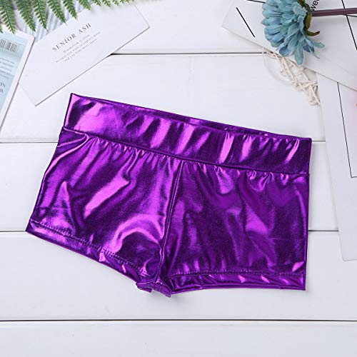 Agoky Ropa Deportiva de Danza Lentejuelas para Niñas Tankini Conjunto Maillot de Gimnasia Rítmica Crop Top Pantalones Cortos Leotardo Yoga Fitness Morado 10-12 años