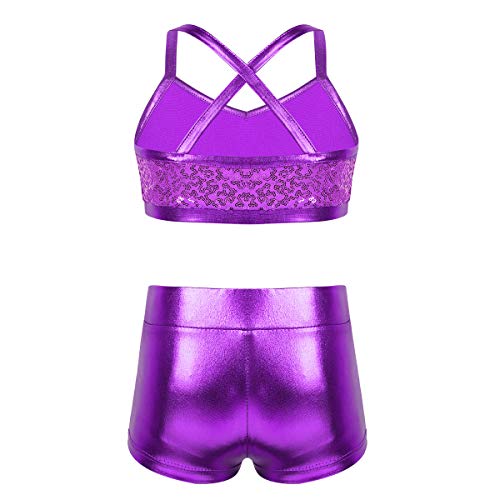 Agoky Ropa Deportiva de Danza Lentejuelas para Niñas Tankini Conjunto Maillot de Gimnasia Rítmica Crop Top Pantalones Cortos Leotardo Yoga Fitness Morado 10-12 años Agoky Ropa Deportiva de Danza Lentejuelas para Niñas Tankini Conjunto Maillot de Gimnasia Rítmica Crop Top Pantalones Cortos Leotardo Yoga Fitness Morado 10-12 años