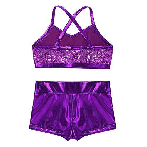 Agoky Ropa Deportiva de Danza Lentejuelas para Niñas Tankini Conjunto Maillot de Gimnasia Rítmica Crop Top Pantalones Cortos Leotardo Yoga Fitness Morado 10-12 años Agoky Ropa Deportiva de Danza Lentejuelas para Niñas Tankini Conjunto Maillot de Gimnasia Rítmica Crop Top Pantalones Cortos Leotardo Yoga Fitness Morado 10-12 años