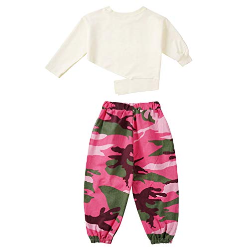 Agoky Traje de Baile de Jazz Moderno para Niñas Ropa Conjuntos Deportivos Tops Camiseta + Pantalones Cargos de Camuflaje Baile Callejero Hip Hop Camuflaje 13-14 años