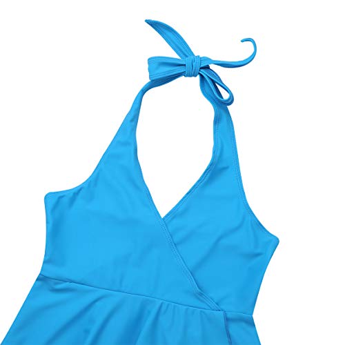 Agoky Vestido de Baile Latino para Niña Vestido de Ballet Danza Lírica Contemporánea Baile de Salón Cuello Halter Disfraz de Bailarina Dancewear Azul 6 Años