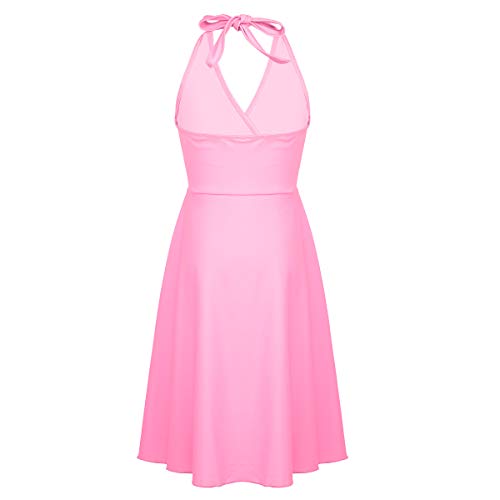 Agoky Vestido de Baile Latino para Niña Vestido de Ballet Danza Lírica Contemporánea Baile de Salón Cuello Halter Disfraz de Bailarina Dancewear Rosa 10 Años