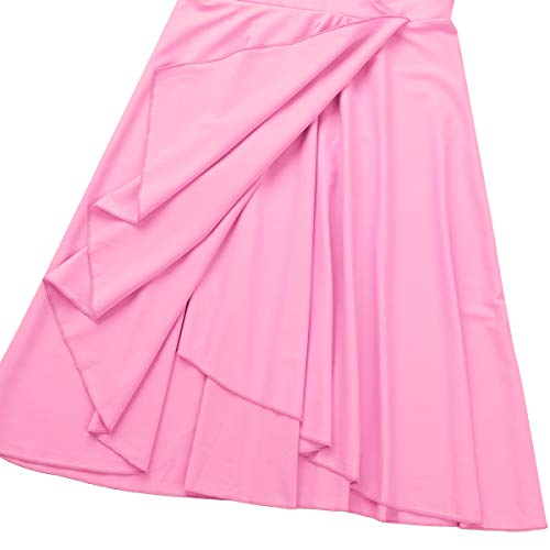 Agoky Vestido de Baile Latino para Niña Vestido de Ballet Danza Lírica Contemporánea Baile de Salón Cuello Halter Disfraz de Bailarina Dancewear Rosa 10 Años