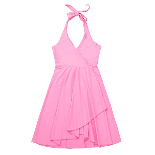 Agoky Vestido de Baile Latino para Niña Vestido de Ballet Danza Lírica Contemporánea Baile de Salón Cuello Halter Disfraz de Bailarina Dancewear Rosa 10 Años