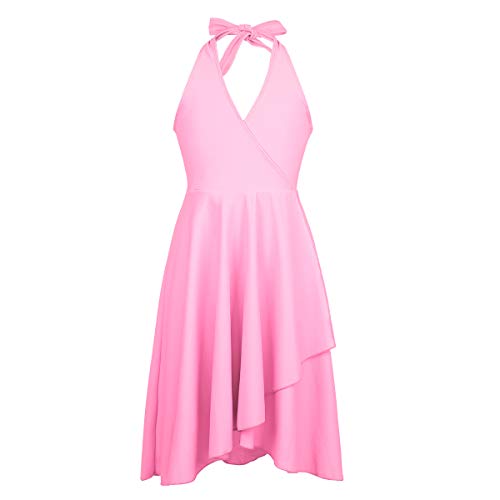 Agoky Vestido de Baile Latino para Niña Vestido de Ballet Danza Lírica Contemporánea Baile de Salón Cuello Halter Disfraz de Bailarina Dancewear Rosa 10 Años