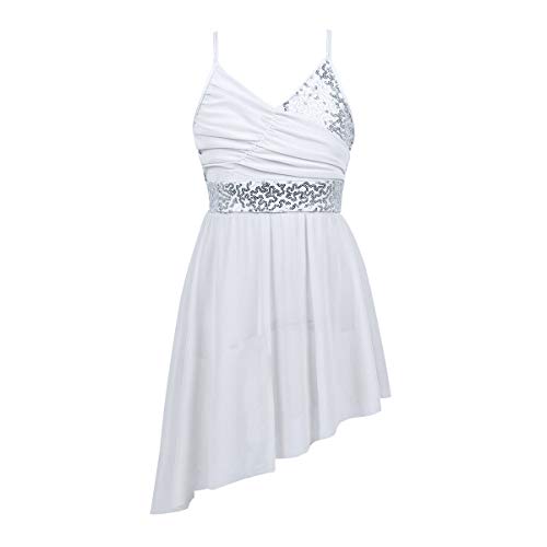 Agoky Vestido de Ballet Danza Actuación Infántil con Lentejuelas Brillantes Maillots Vestido Tutú de Espaqueti Irregular para Baile Flamengo Blanco 10-12 Años Agoky Vestido de Ballet Danza Actuación Infántil con Lentejuelas Brillantes Maillots Vestido Tutú de Espaqueti Irregular para Baile Flamengo Blanco 10-12 Años