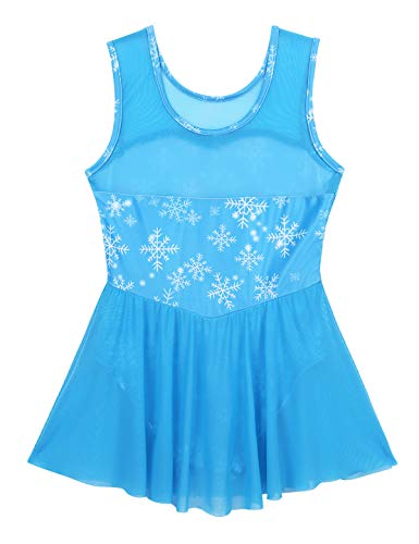 Agoky Vestido de Danza Ballet para Niña Maillot de Patinaje Artístico Gimnasia Rítmica con Falda Traje Patinadora Bailarina Disfraz Princesa Nieve Azul 9-10 Años